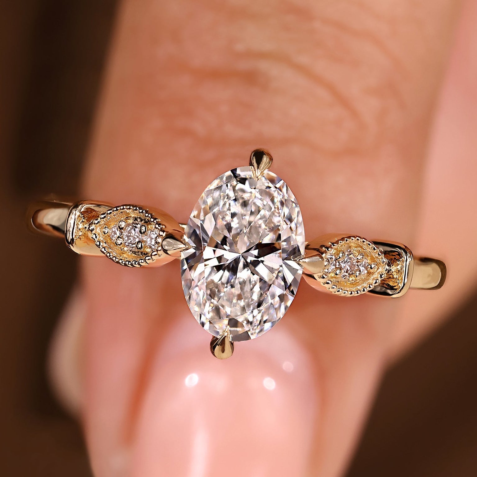 Oval Cut Diamond Ring With Round Side Stone Style Main image