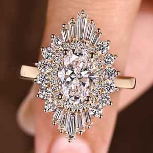 Oval Cut Engagement Ring In Double Halo Style