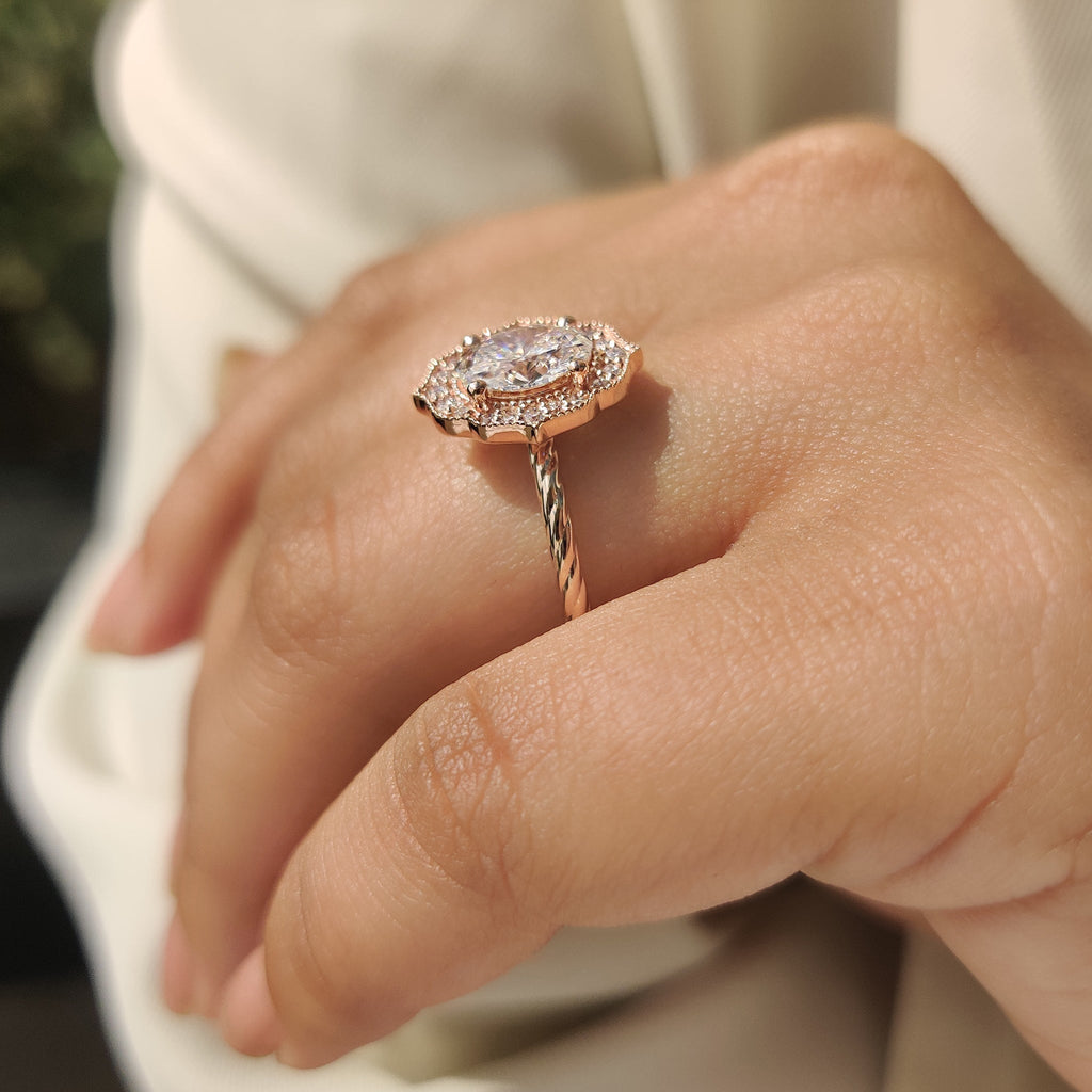 Oval Diamond Engagement Ring in Milgrain Details