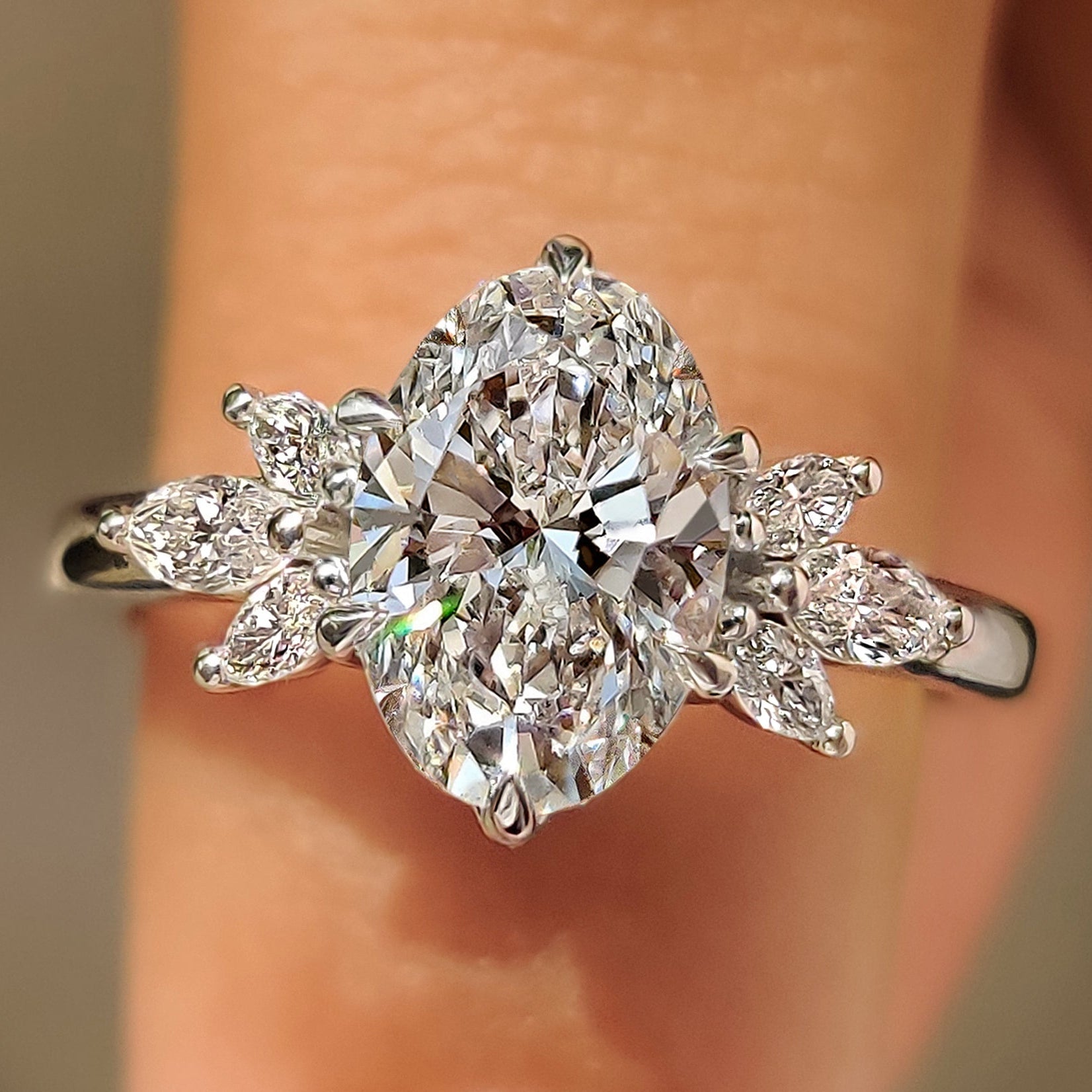 Oval Cut Diamond Ring With Side Stone Style In Muse Setting Main image