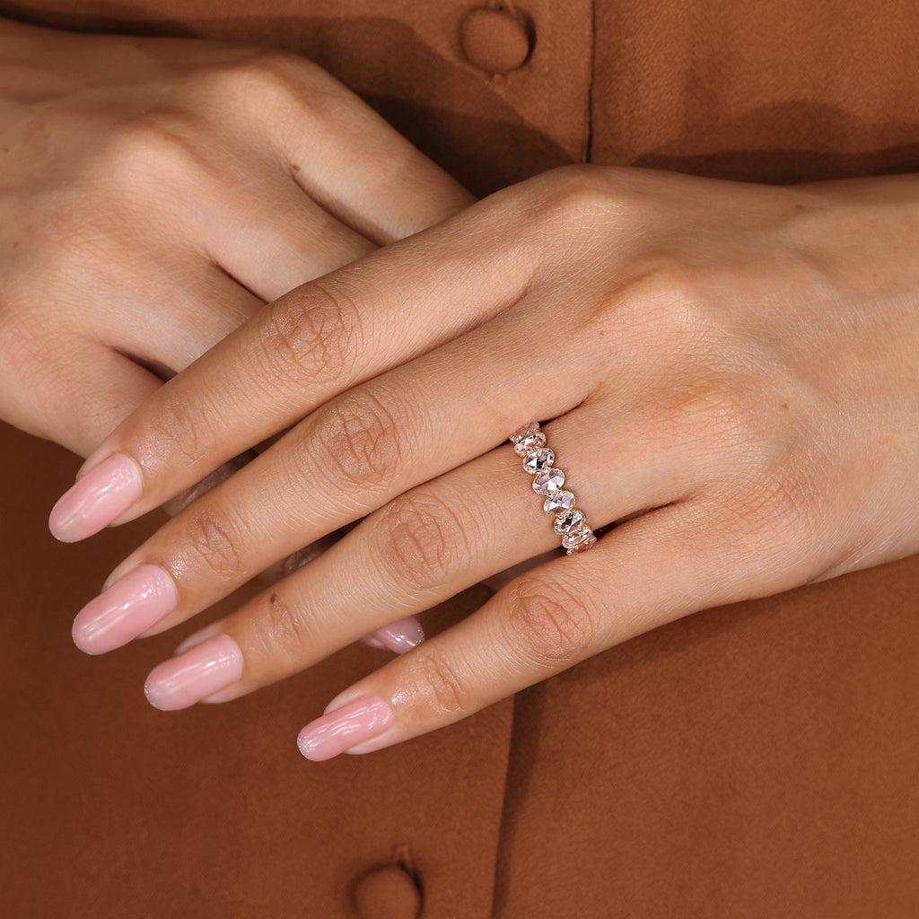 Oval Rose Cut Diamond Eternity Band with Shared Prong