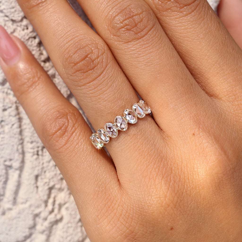 Oval Rose Cut Diamond Eternity Band with Shared Prong
