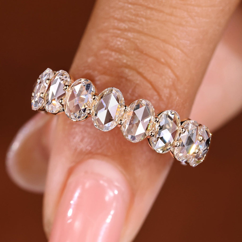 Oval Rose Cut Diamond Eternity Band with Shared Prong