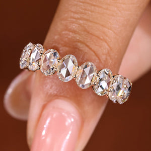 Oval Rose Cut Diamond Eternity Band with Shared Prong