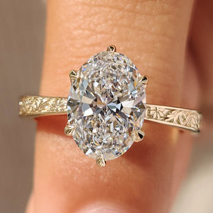 Solitaire Oval Diamond Ring In Art Deco