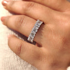 Baguette and Oval Half Eternity Band in Tapered Shank
