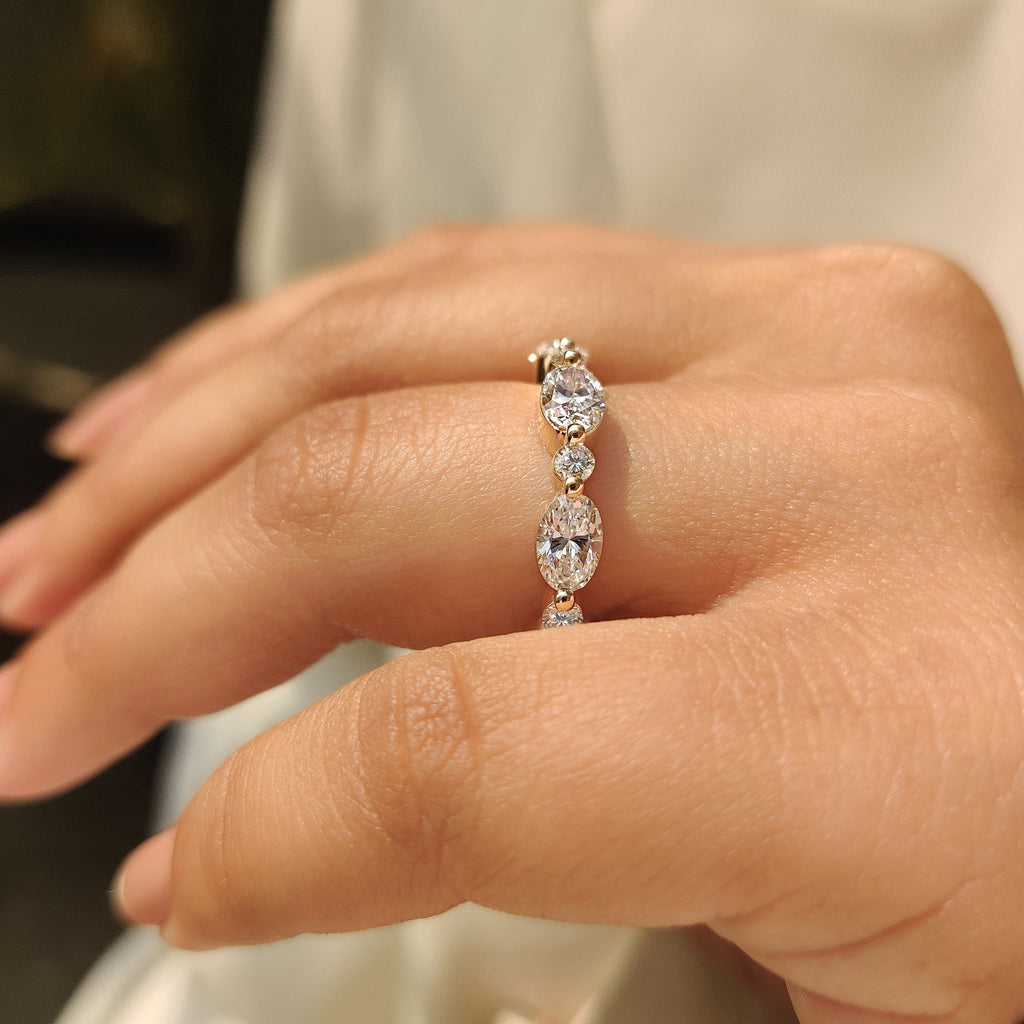 Round and Oval Cut Diamond Half Eternity Band