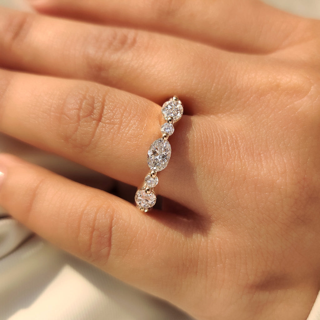 Round and Oval Cut Diamond Half Eternity Band