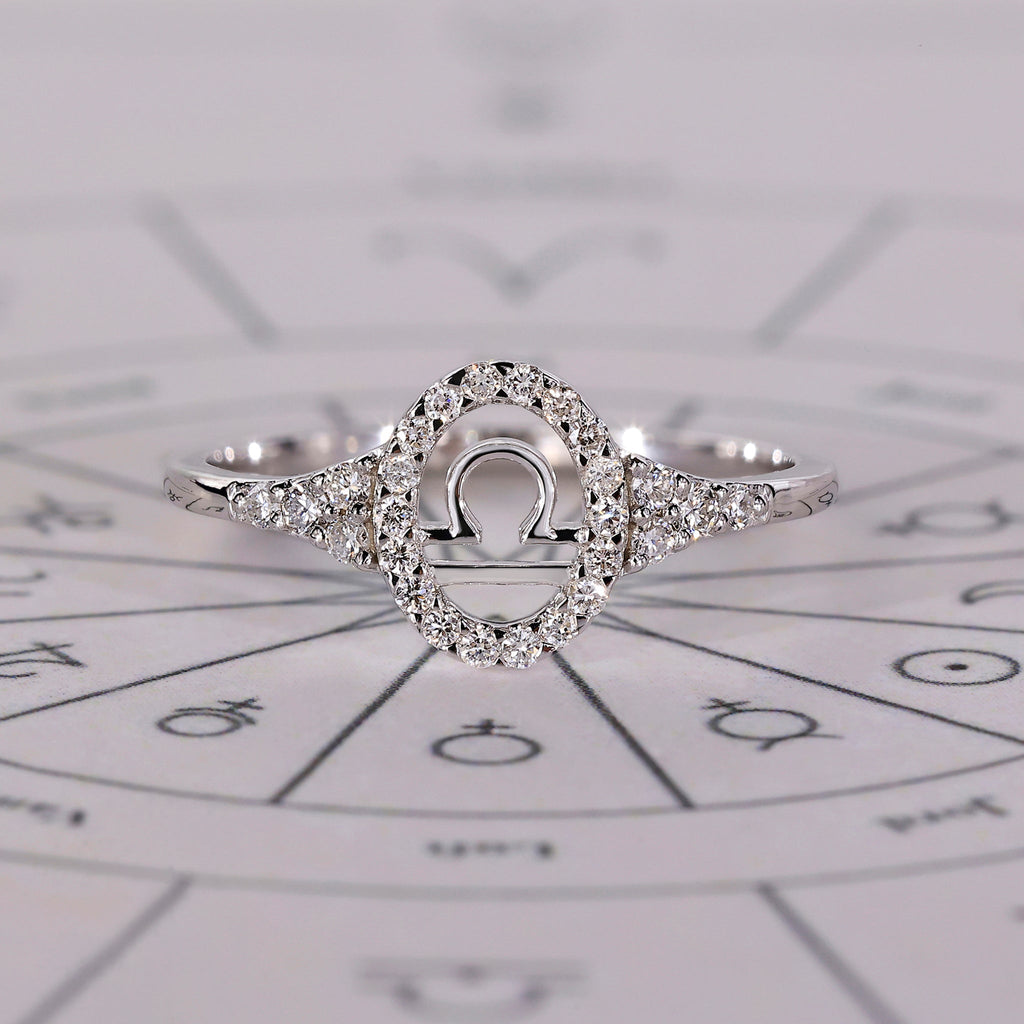 Libra Ring In Round Diamond Halo Style