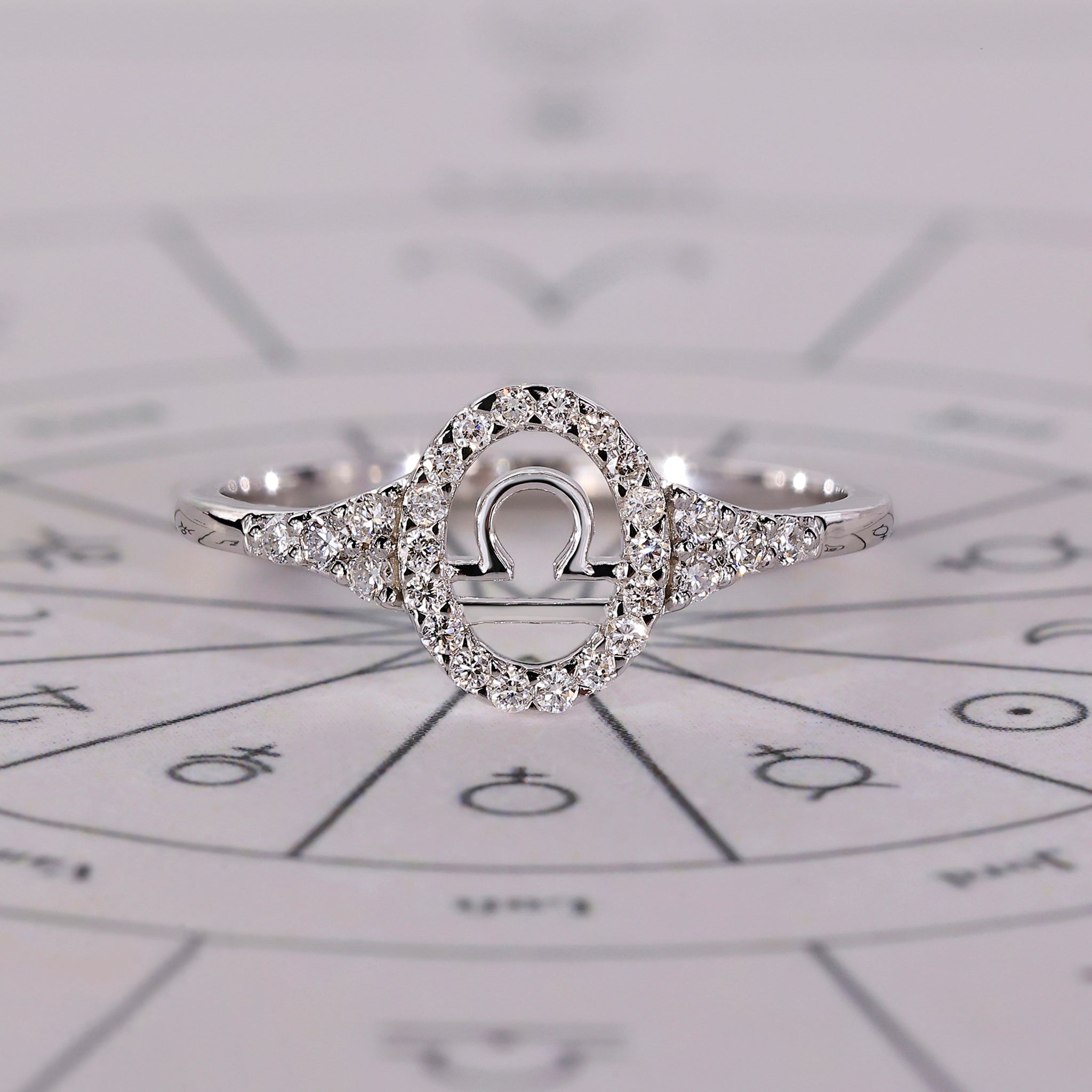 Libra Ring In Round Diamond Halo Style