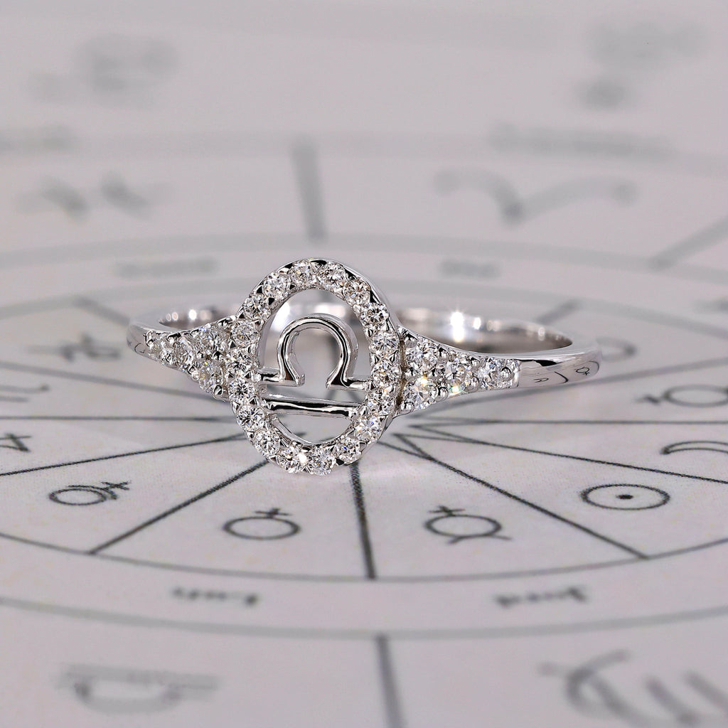 Libra Ring In Round Diamond Halo Style
