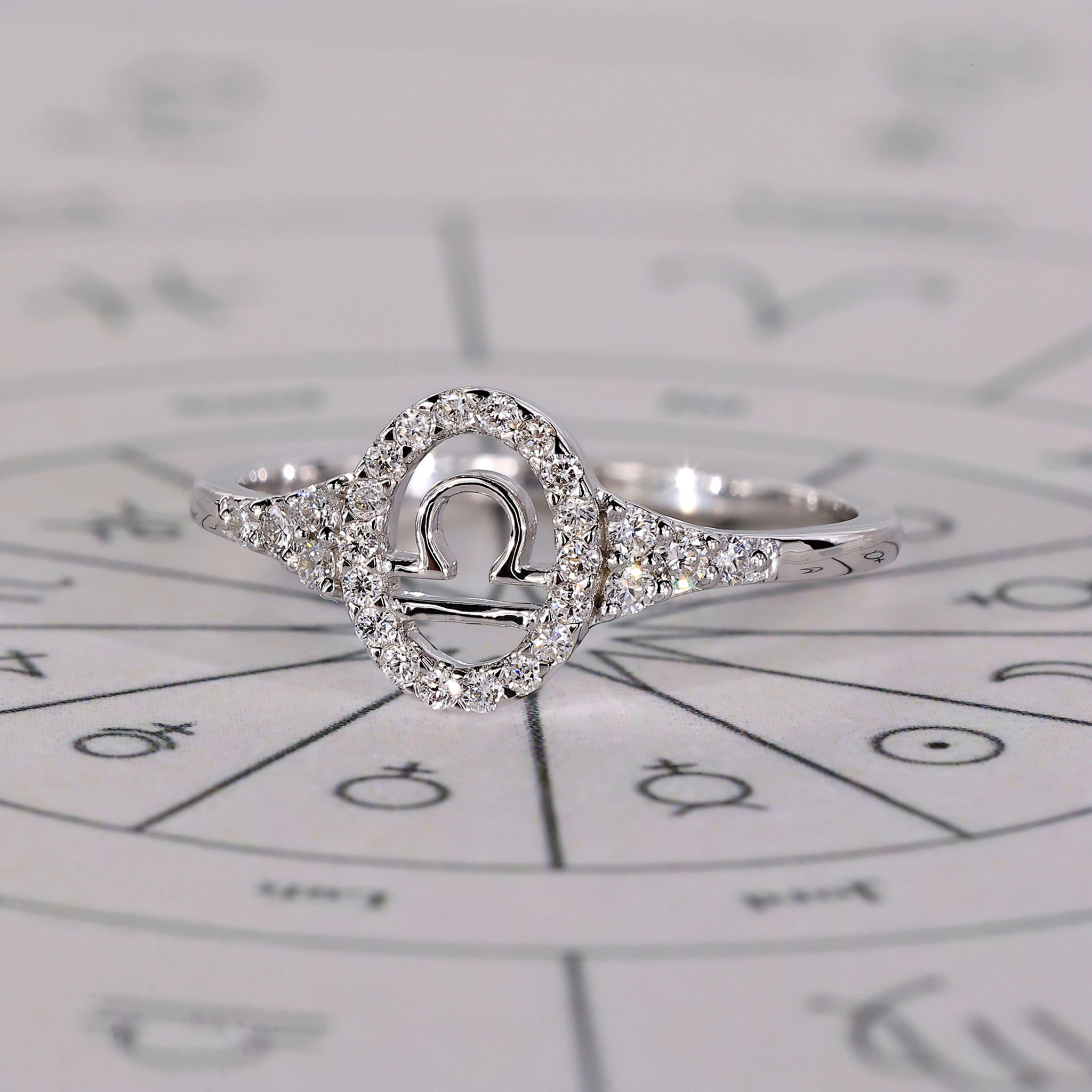 Libra Ring In Round Diamond Halo Style