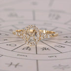 Yellow Gold Pisces Ring In Halo Style