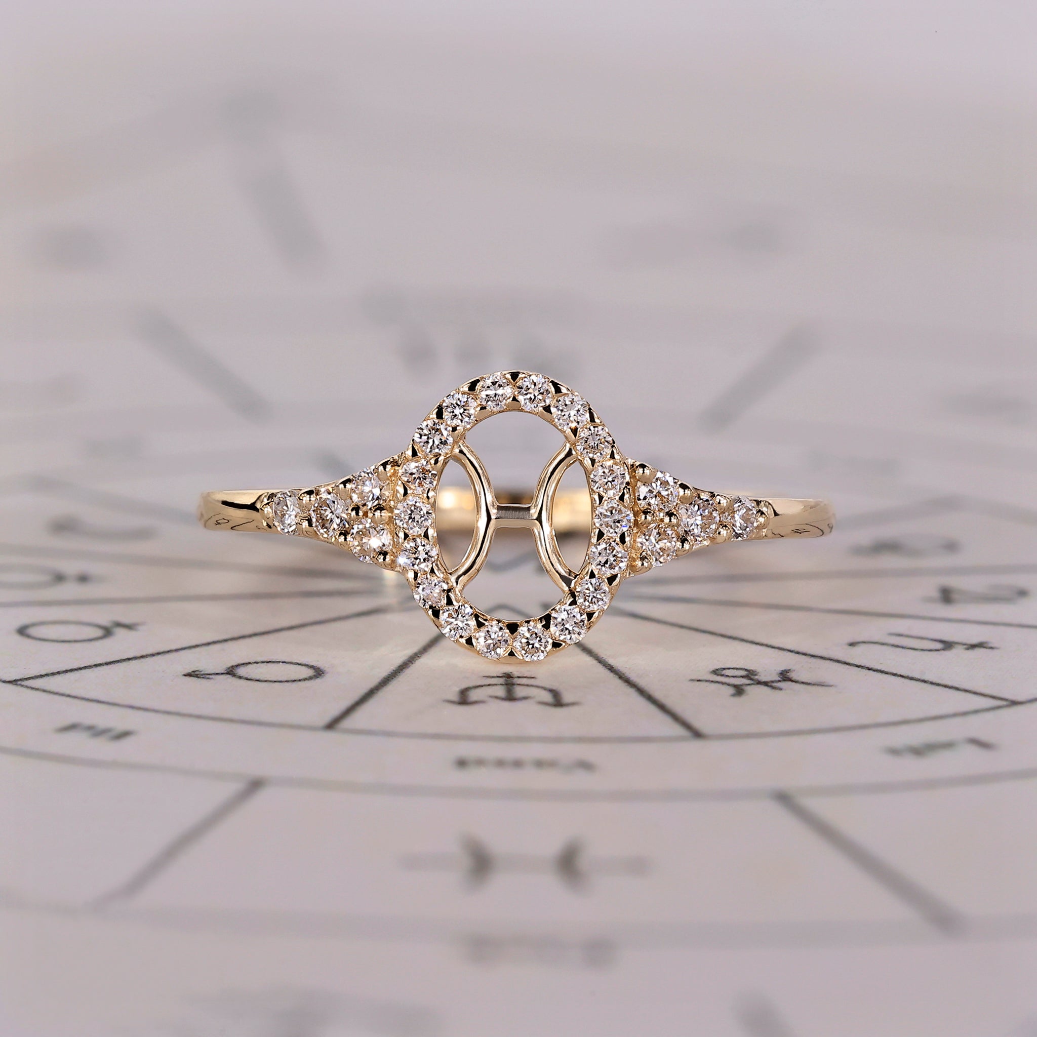 Yellow Gold Pisces Ring In Halo Style