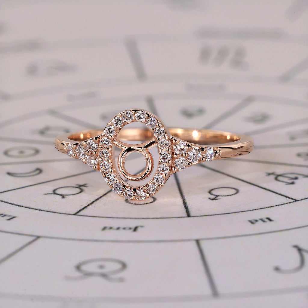 Rose Gold Taurus Ring With Halo Design