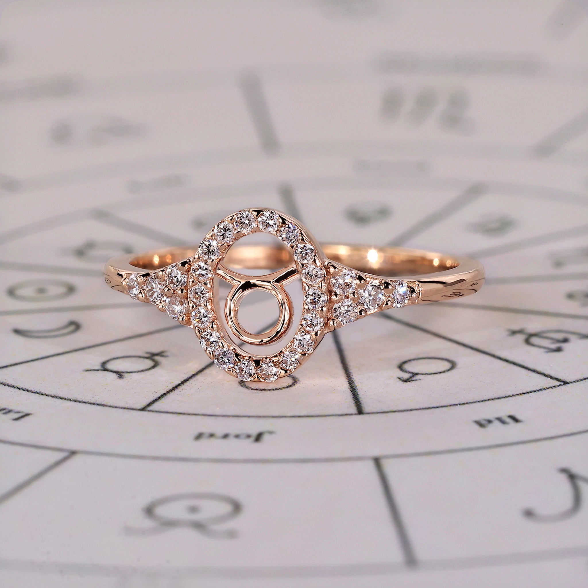 Rose Gold Taurus Ring With Halo Design