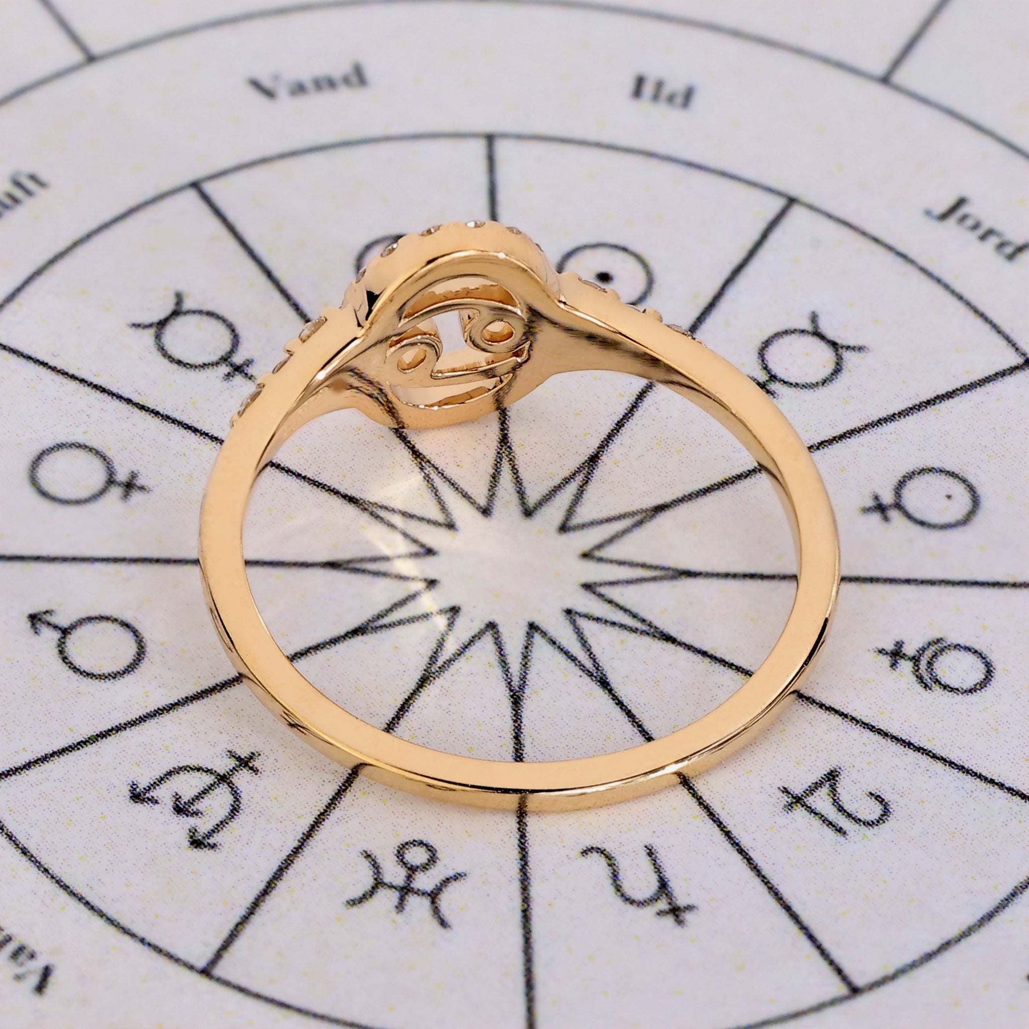 Yellow Gold Cancer Ring With Round Side Stone