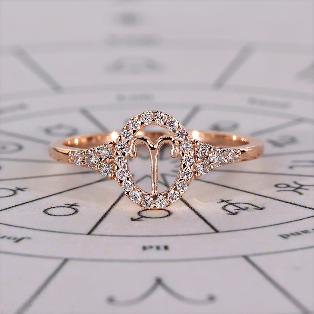 Aries Ring With Round Side Stone And Halo Style