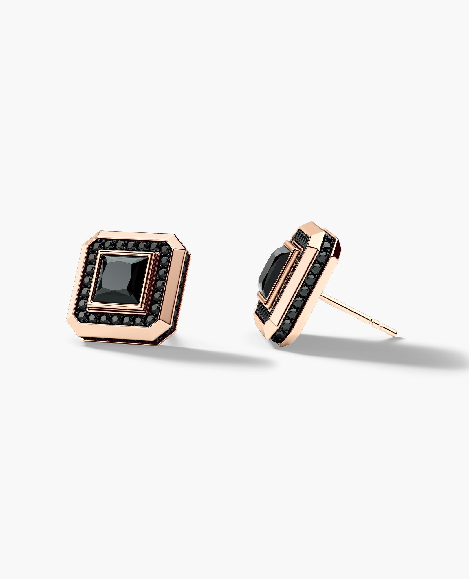 HALO Gold Princess Cut Single Stud Earring with 0.55ct - 1.40ct Black Diamonds