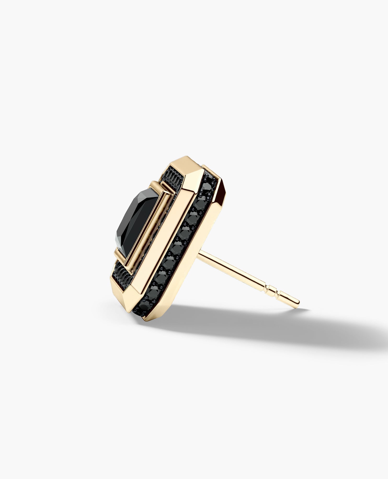 HALO Gold Princess Cut Single Stud Earring with 0.55ct - 1.40ct Black Diamonds