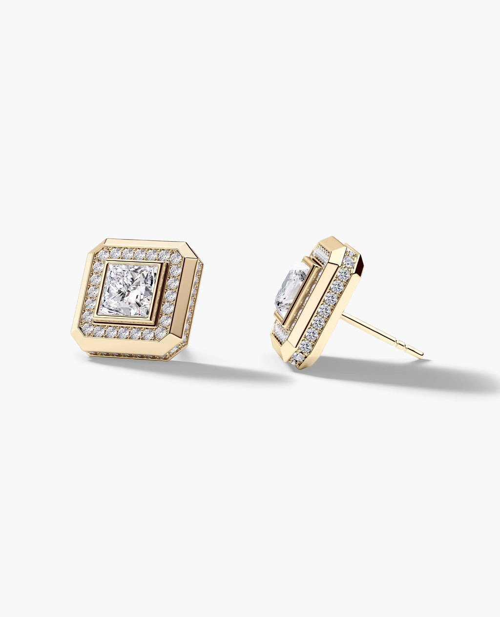 HALO Gold Princess Cut Single Stud Earring with 0.55ct - 1.40ct Diamonds