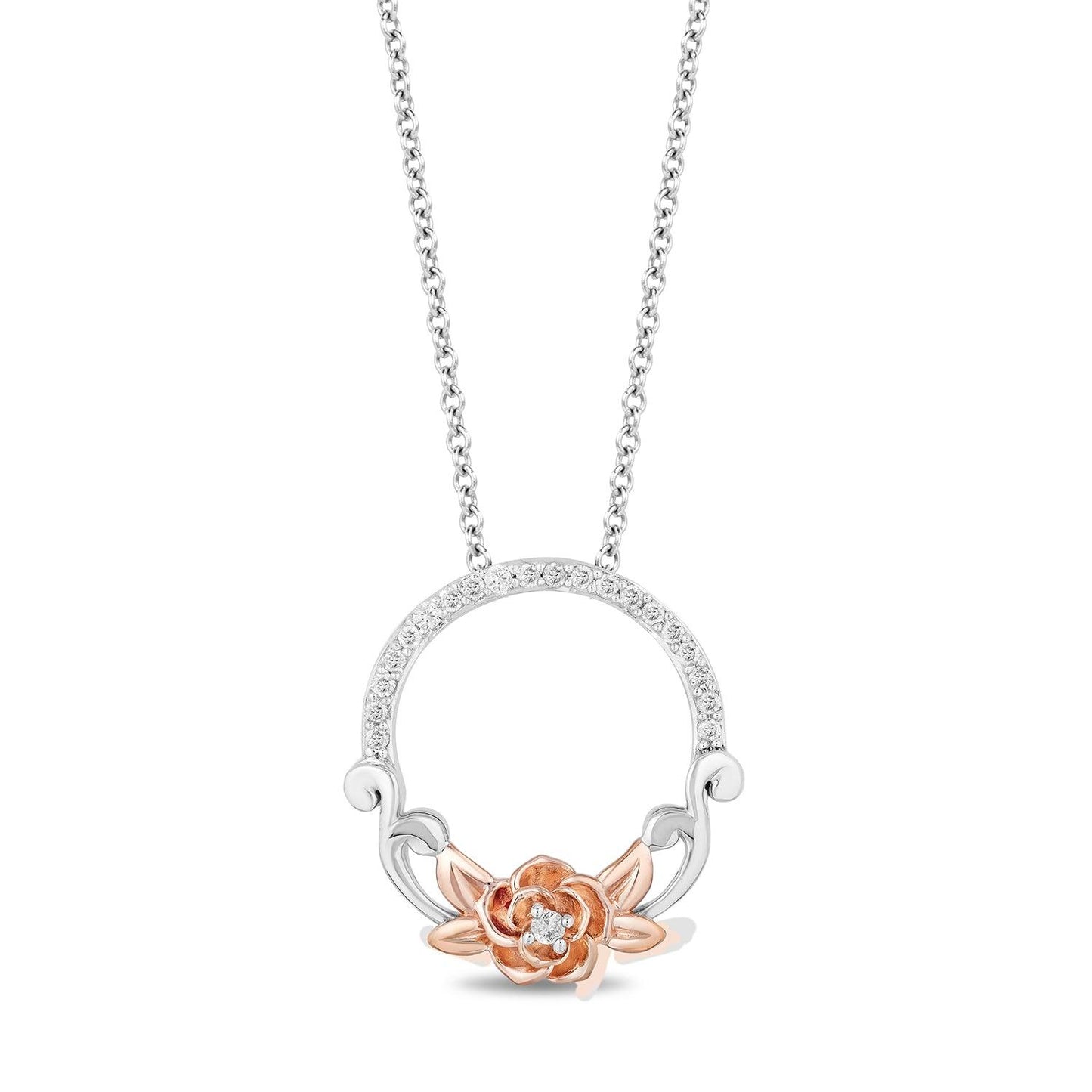 Disney Fine Jewelry 14K Rose Gold over Sterling Silver Rose Pendant Necklace