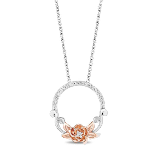 Disney Fine Jewelry 14K Rose Gold over Sterling Silver Rose Pendant Necklace