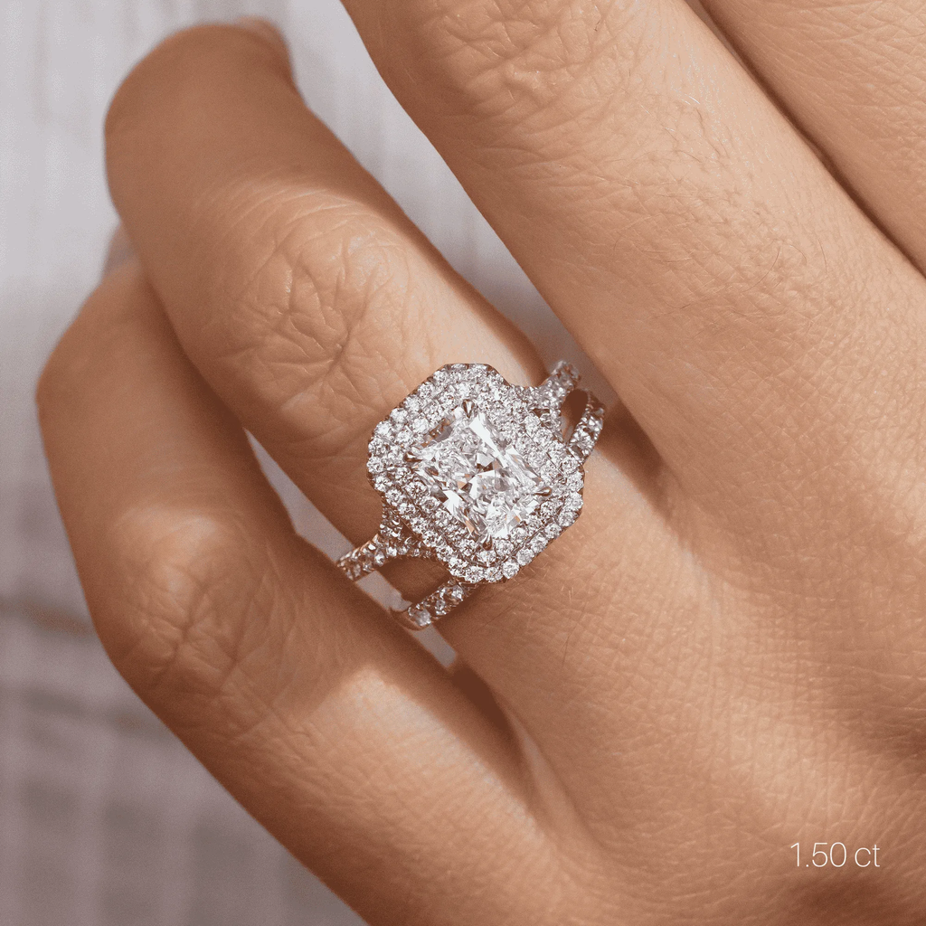1.50 CT Radiant Cut Moissanite Halo & Pave Style Engagement Ring