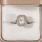 1.50 CT Radiant Cut Moissanite Halo & Pave Style Engagement Ring
