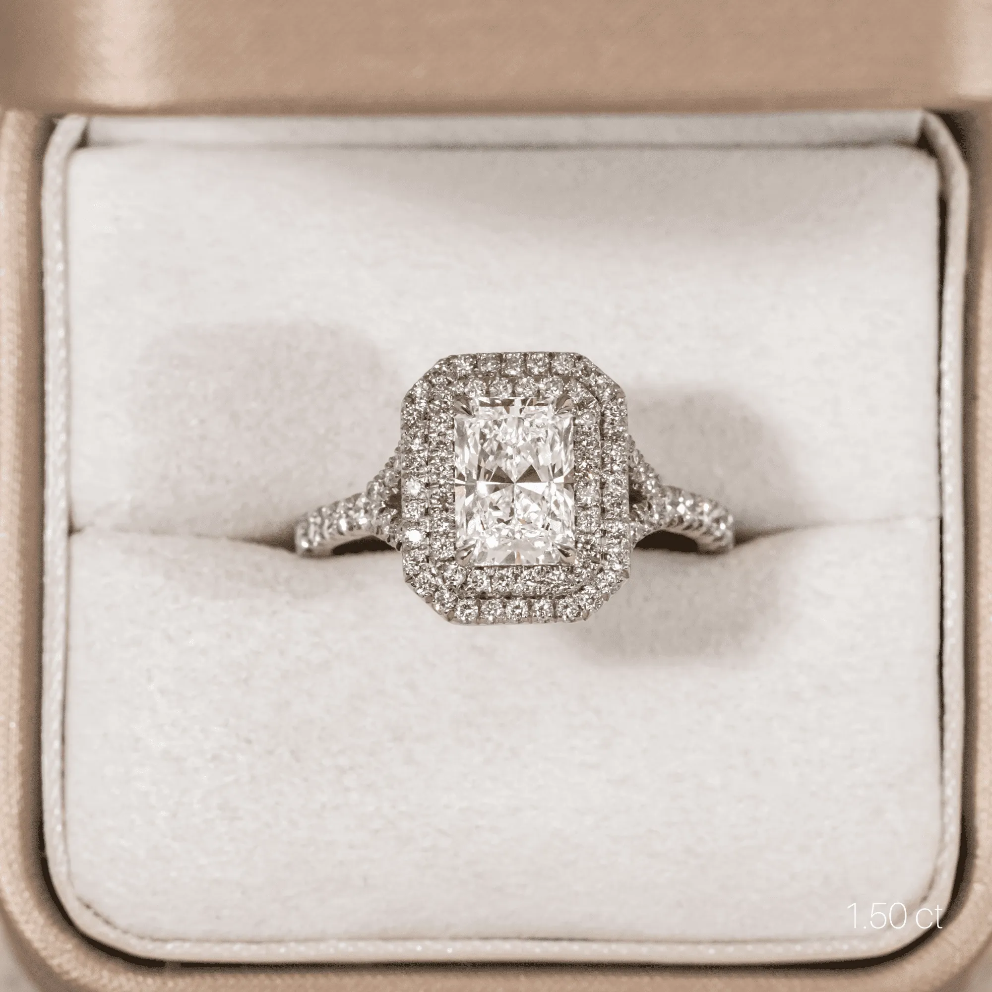 1.50 CT Radiant Cut Moissanite Halo & Pave Style Engagement Ring