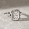 1.50 CT Radiant Cut Moissanite Halo & Pave Style Engagement Ring