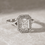 1.50 CT Radiant Cut Moissanite Halo & Pave Style Engagement Ring