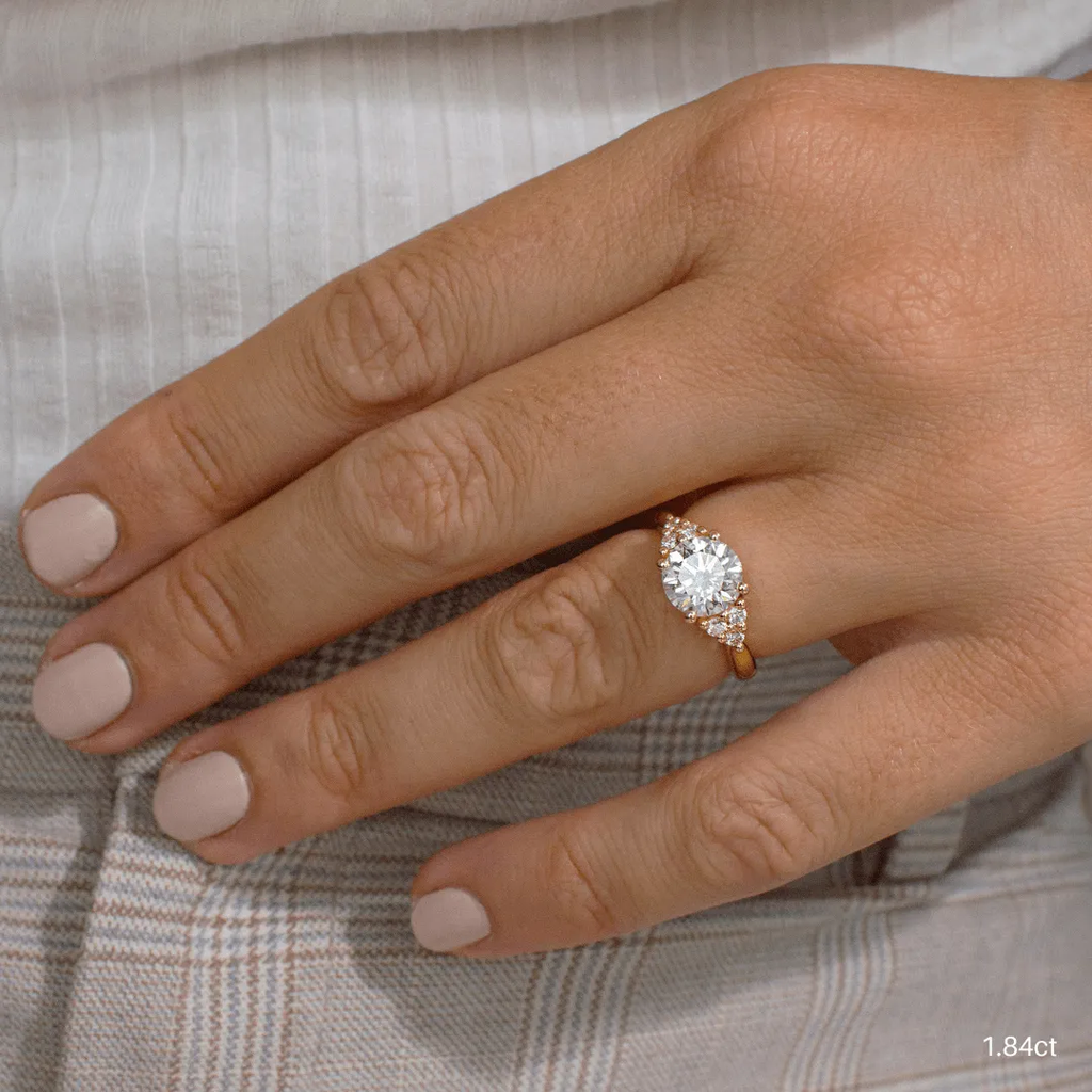 1.84 CT Round Cut Moissanite Cluster Style Engagement Ring