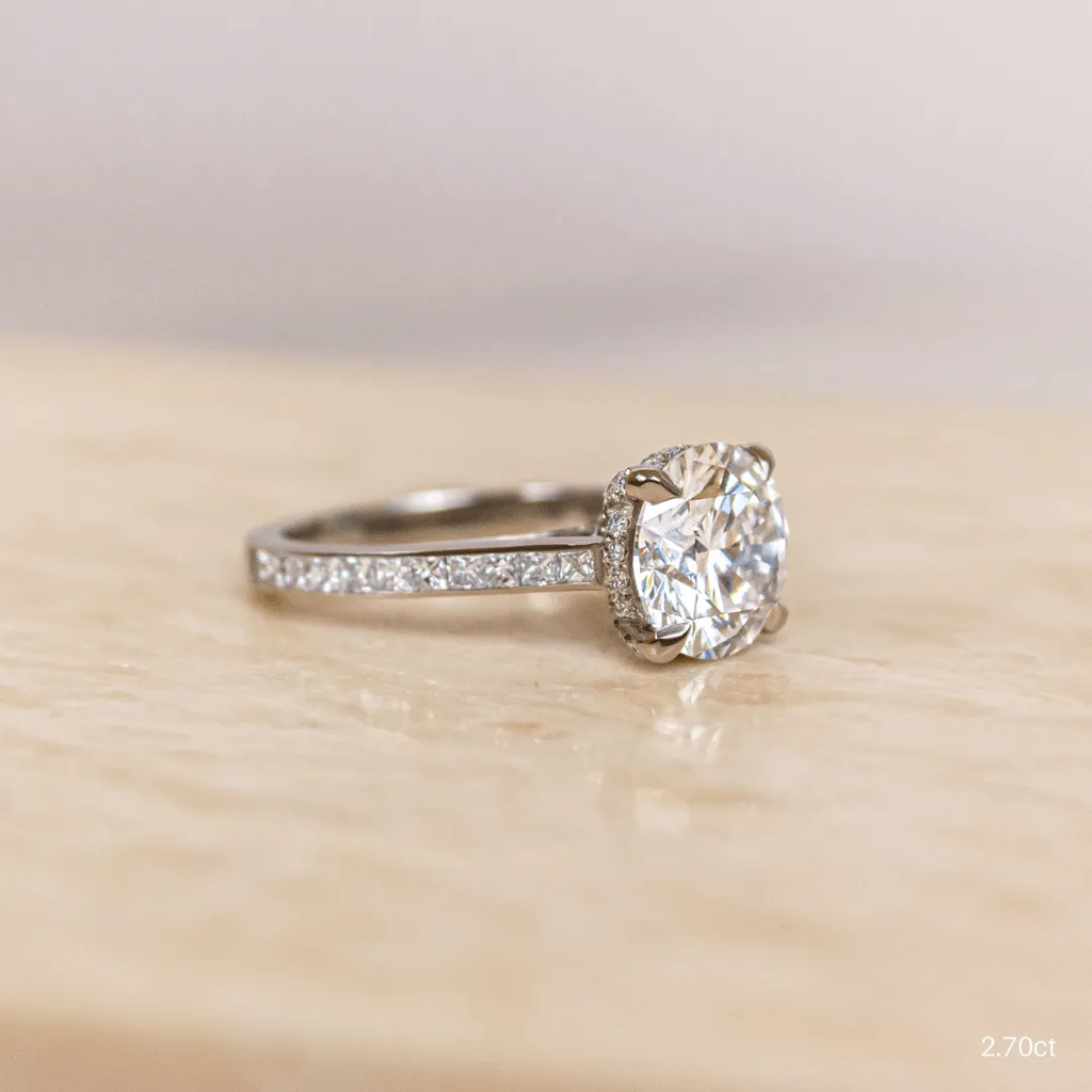 2.70 CT Round Moissanite Hidden Halo Engagement Ring