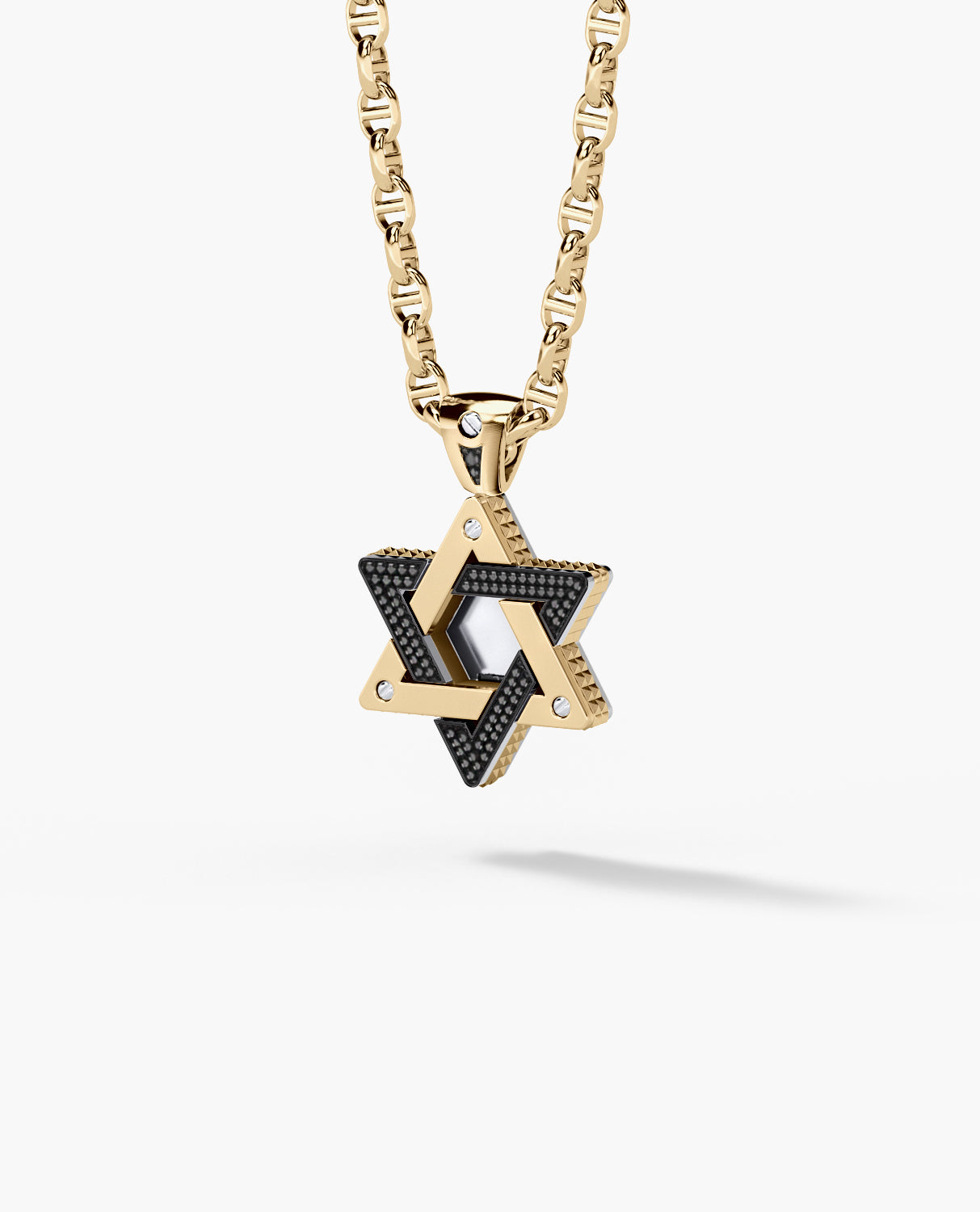 STAR OF DAVID Two-Tone Gold Pendant with 0.45ct Black Diamonds