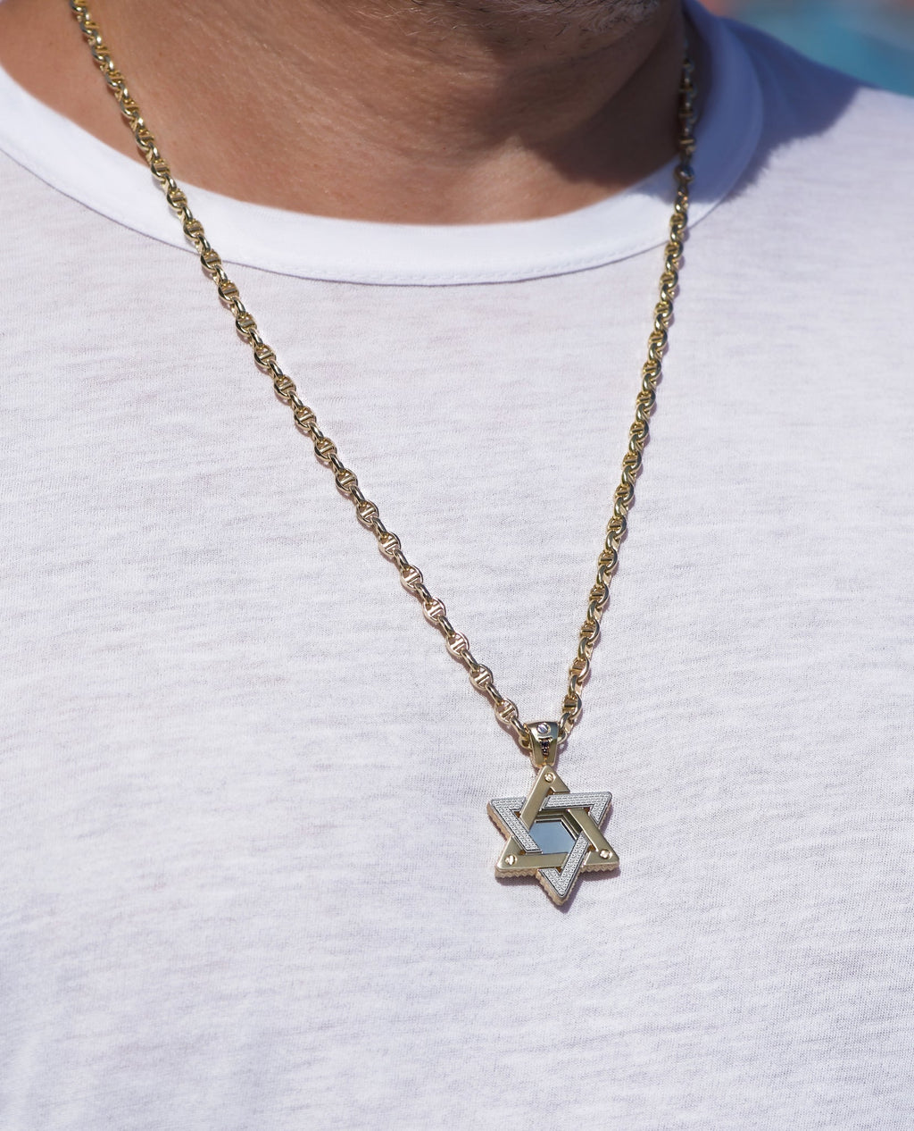 STAR OF DAVID Two-Tone Gold Pendant with 0.45ct Diamonds