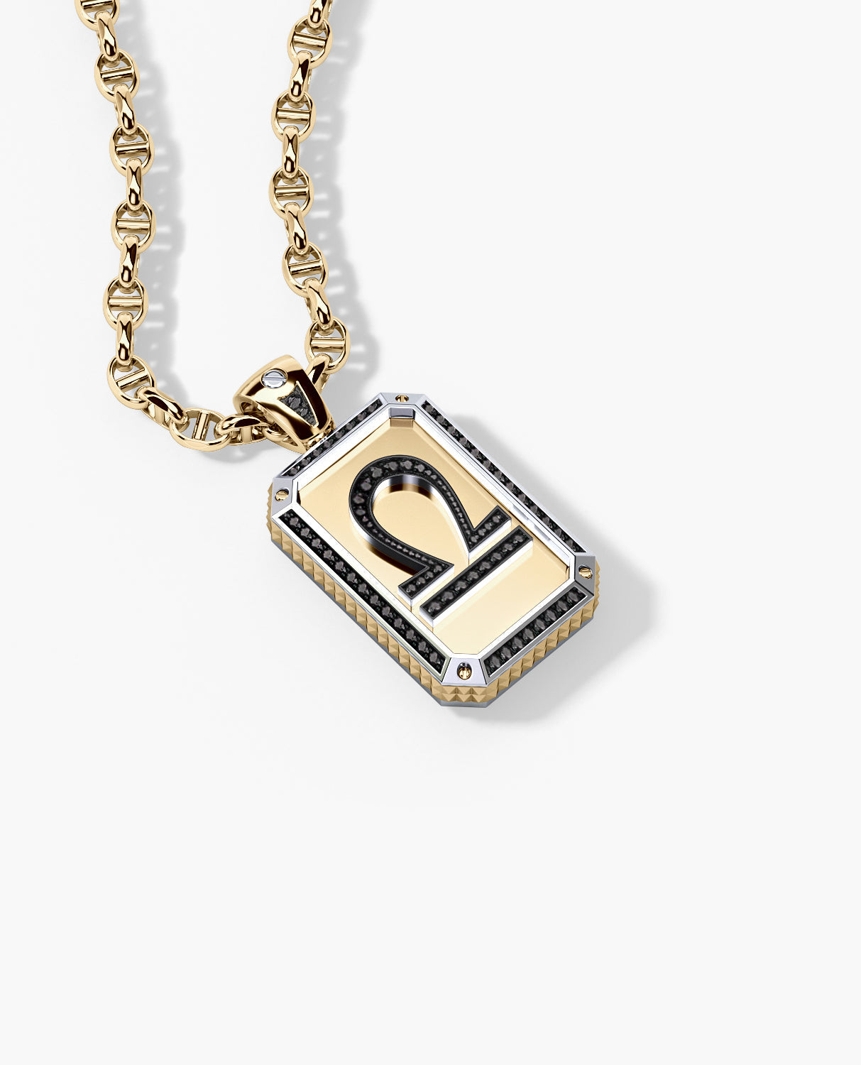 ZODIAC DOG TAG Two-Tone Pendant Gold with 0.60ct Black Diamonds