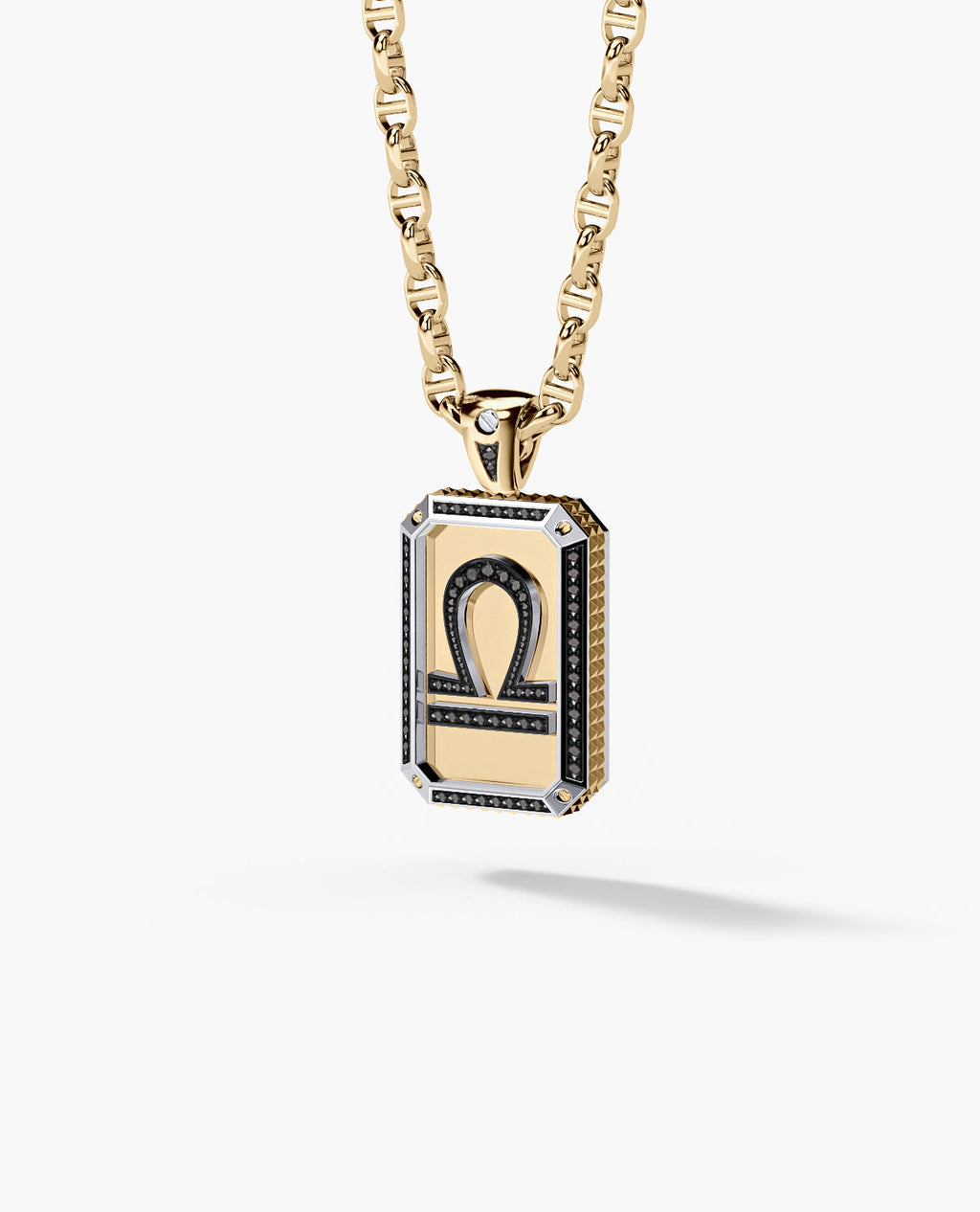 ZODIAC DOG TAG Two-Tone Pendant Gold with 0.60ct Black Diamonds