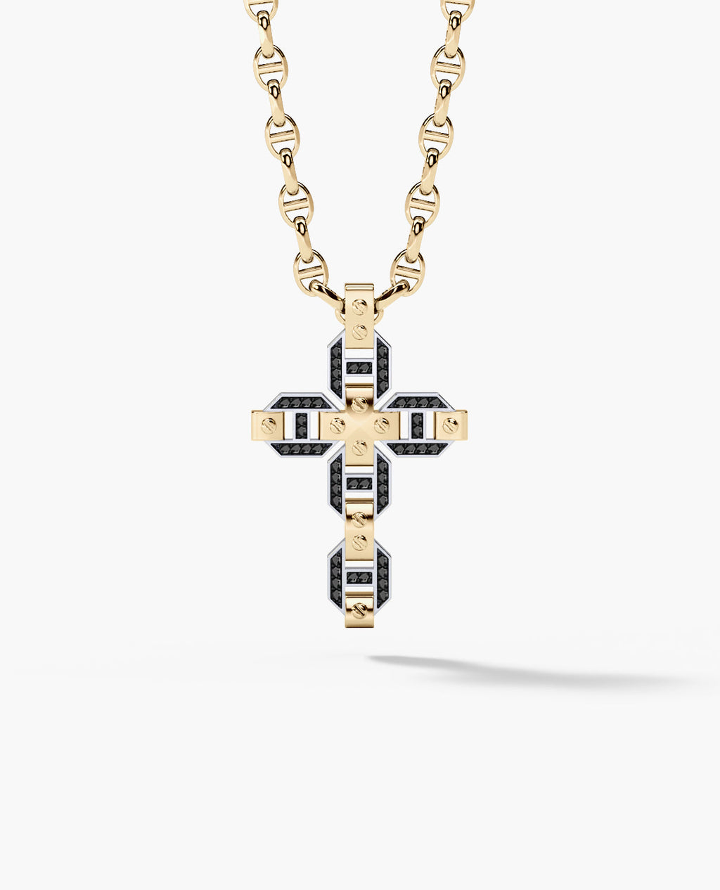 BRIGGS Cross Two-Tone Gold Pendant with 0.50ct Black Diamonds