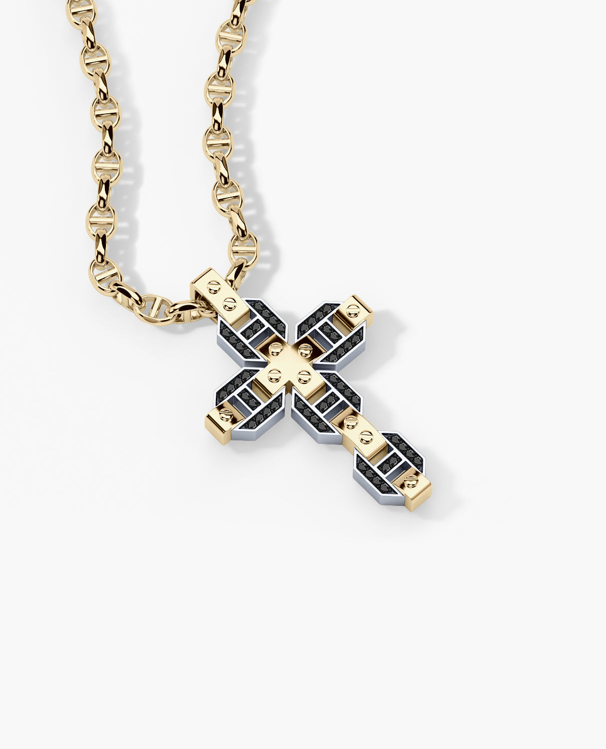 BRIGGS Cross Two-Tone Gold Pendant with 0.50ct Black Diamonds