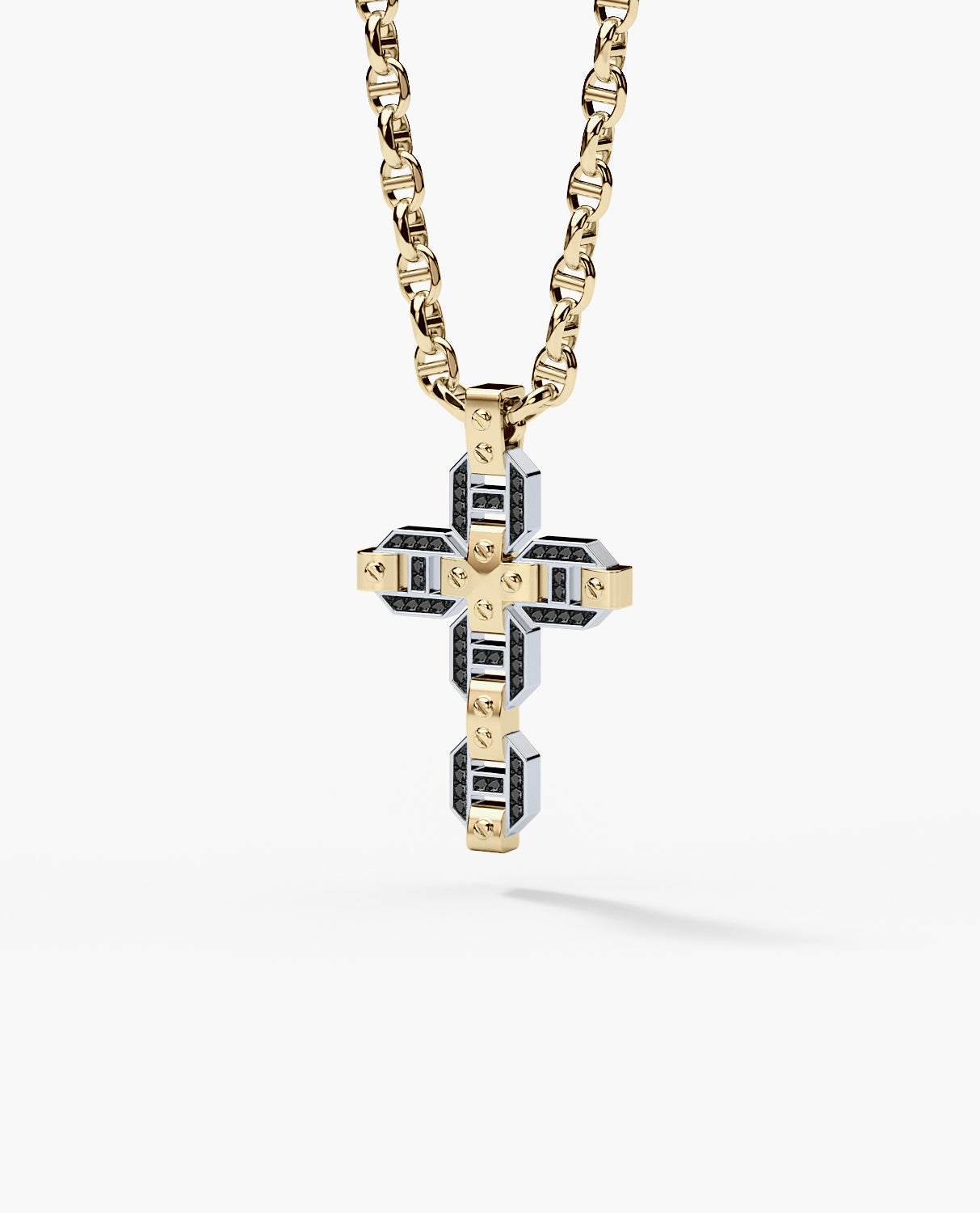 BRIGGS Cross Two-Tone Gold Pendant with 0.50ct Black Diamonds