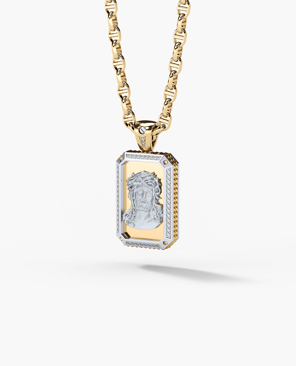 JESUS DOG TAG Two-Tone Gold Pendant with 0.45ct Diamonds