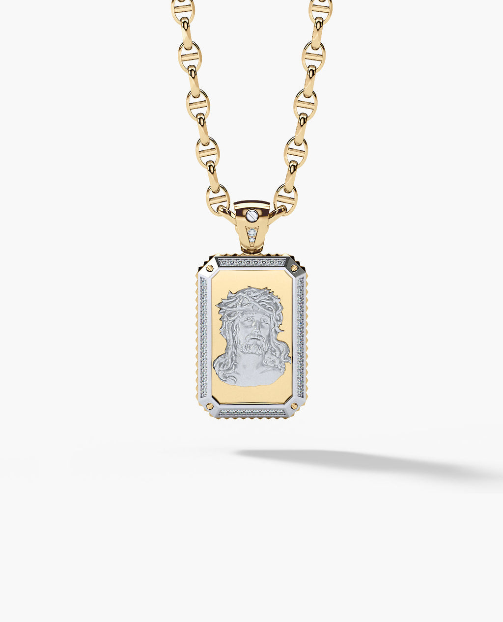 JESUS DOG TAG Two-Tone Gold Pendant with 0.45ct Diamonds