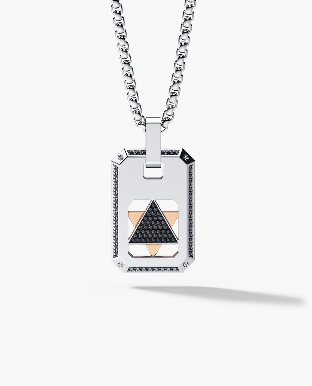 STAR OF DAVID Reversible Dog Tag Double Plate Two-Tone Gold Pendant with 0.90ct Black Diamonds