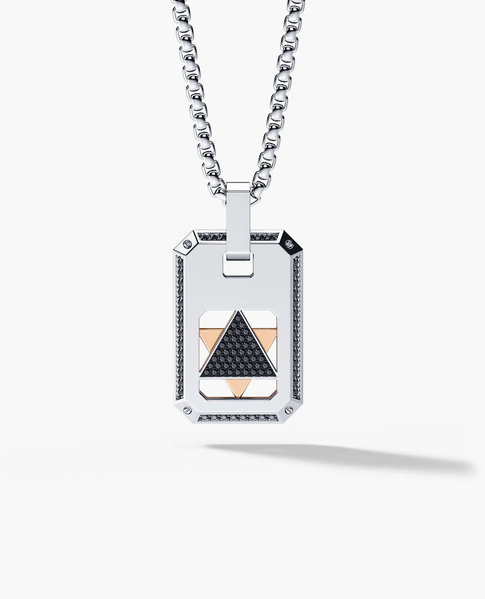 STAR OF DAVID Reversible Dog Tag Double Plate Two-Tone Gold Pendant with 0.90ct Black Diamonds