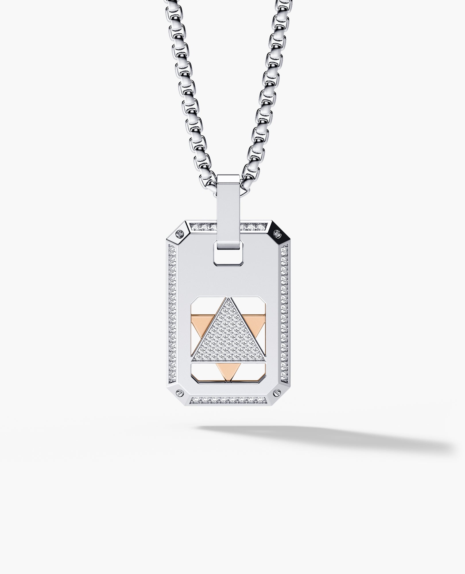 STAR OF DAVID Reversible Dog Tag Double Plate Two-Tone Gold Pendant with 0.90ct Diamonds