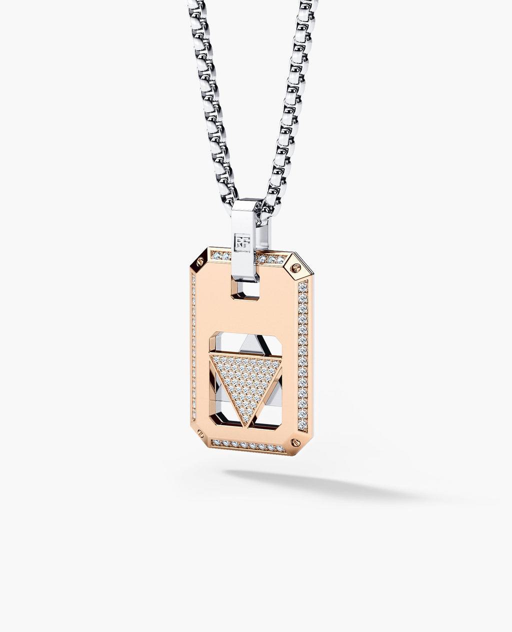STAR OF DAVID Reversible Dog Tag Double Plate Two-Tone Gold Pendant with 0.90ct Diamonds