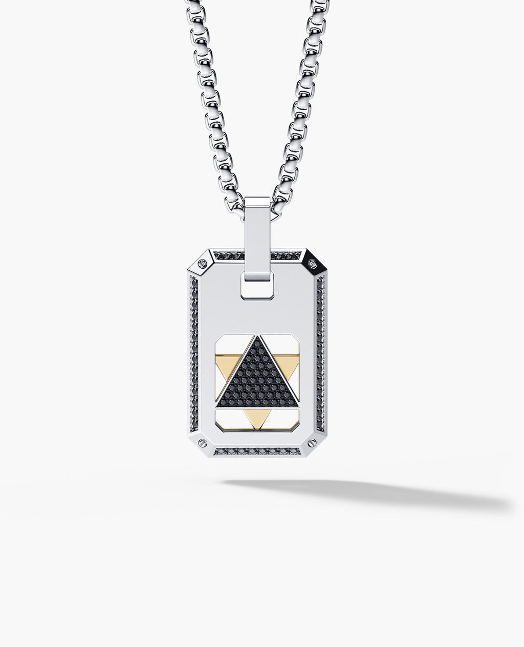 STAR OF DAVID Reversible Dog Tag Double Plate Two-Tone Gold Pendant with 0.90ct Black Diamonds