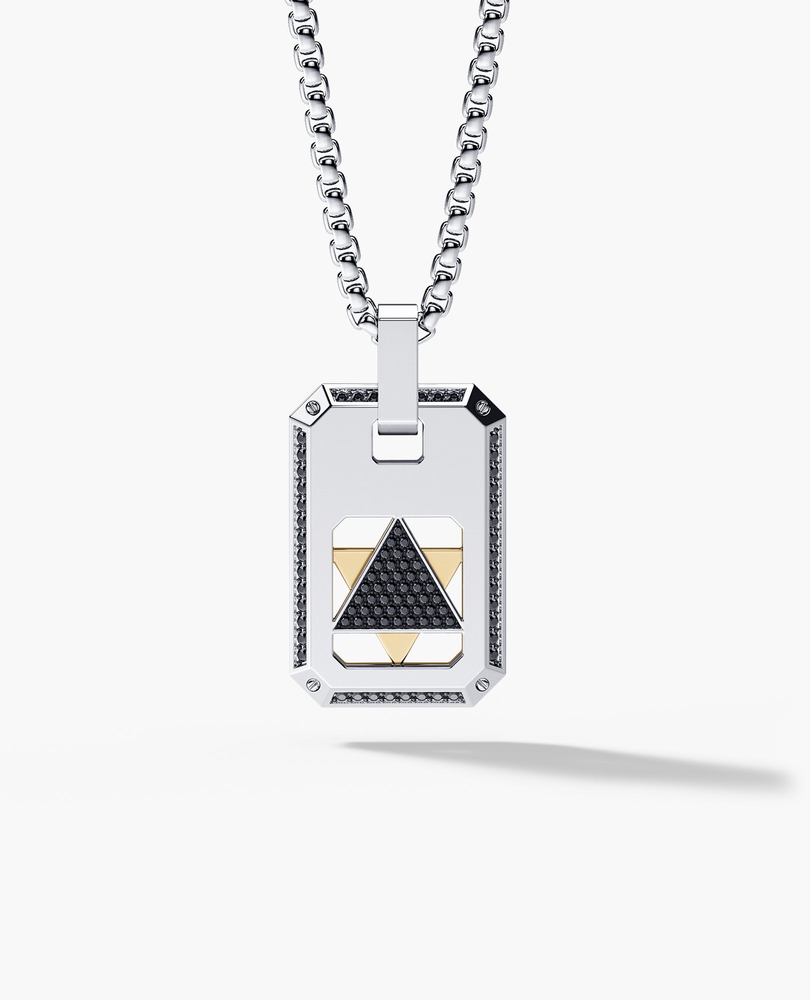 STAR OF DAVID Reversible Dog Tag Double Plate Two-Tone Gold Pendant with 0.90ct Black Diamonds