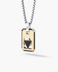 STAR OF DAVID Reversible Dog Tag Double Plate Two-Tone Gold Pendant with 0.90ct Black Diamonds